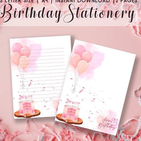 Happy Birthday Stationary Printable Stationery Birthday Paper Letter Writing Stationery Set Birthday Activity Favor Notepad Instant Download
