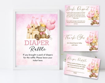 Editable Baby Shower Diaper Game Sign Baby Shower Diaper Gift Sign Teddy Bear Baby Shower Diaper Raffle Game Tickets Books Gift Sign