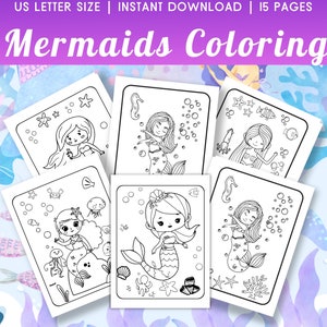 Printable Mermaid Coloring Pages Mermaid Coloring Book Coloring Placemat Mermaid Birthday Party Activity Summer Under The Sea Coloring