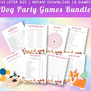 Dog Party Game Bundle Dog Theme Birthday Game Puppy Birthday Games Birthday Party Games Puppy Pawty Games Printable Dog Games Download