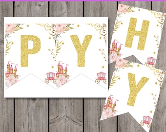 Princess Happy Birthday Banner Printable Princess Birthday Banner Princess Party Decoration Princess Party Banner Princess Party Decor
