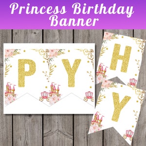 Princess Happy Birthday Banner Printable Princess Birthday Banner Princess Party Decoration Princess Party Banner Princess Party Decor