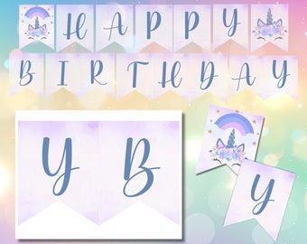 2 Striscioni Personalizzati Per Compleanno: Con Foto Di Unicorno E Arcobaleno, Decorazione Per Festa Bambina E Ragazza
