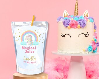 Editable Unicorn Juice Pouch Label Template Unicorn Birthday Part Décor Unicorn Magical Juice Bag Label Custom Unicorn Juice Pouch Wrapper