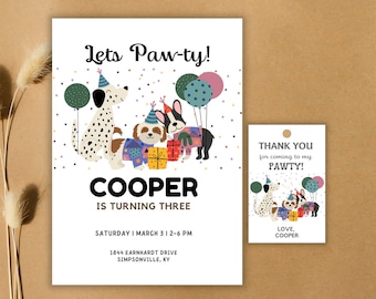 EDITABLE Dog Birthday Invitations Pawty Birthday Invitation for Boys Dog Birthday Party Invite Puppy Pawty Invitation Puppy Invitation