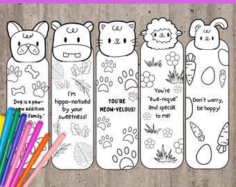 Animal Bookmarks Set of 5 Coloring Bookmarks Printable Coloring Bookmarks for Kids Classroom Activities Student Bookmarks Kids Craft