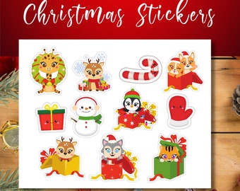 20 Christmas Stickers Printable, Christmas Animals Stickers, Christmas Animals Stickers Sheet, Christmas Sticker, Holiday Stickers