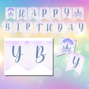 Unicorn Happy Birthday Banner Printable Unicorn Party Decorations Unicorn Party for 1st Girl Birthday Unicorn Birthday Supplies Download