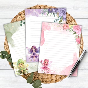 Papelería de hadas Bloc de notas Papel de escritura de cuento de hadas Juego de papelería de flores Papel de diario Papelería imprimible Papelería de hadas Imágenes prediseñadas de hadas