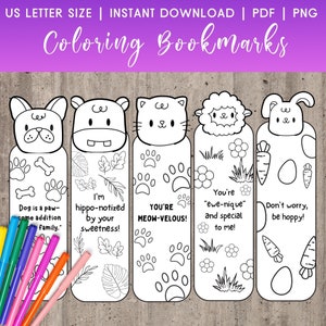 Animal Bookmarks Set of 5 Coloring Bookmarks Printable Coloring Bookmarks for Kids Classroom Activities Student Bookmarks Kids Craft