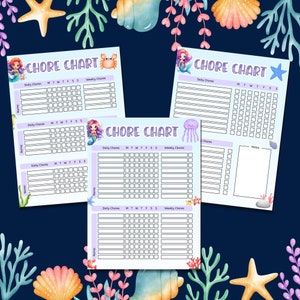 Mermaid Printable Chore Chart for Kids Checklist Routine Chart Kids Daily Chores Weekly Chore Chart Daily Routine Responsibility Chart Task