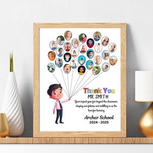 Männliches Lehrerfoto Benutzerdefinierte bearbeitbares Wertschätzungsgeschenk vom Schüler Fotoballons Poster Karte Lehrer Fotocollage Weihnachtsgeschenk der Klasse