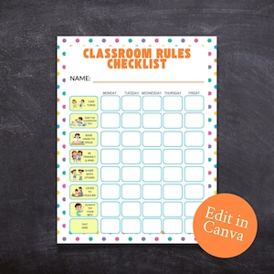 Student Classroom Rules Checklist Class Expectations Elementary Kindergarten Daycare Educational Learning Printable Class Rules Poster Chart