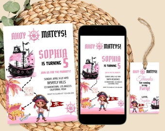 Editable Girl Pirate Birthday Invitation