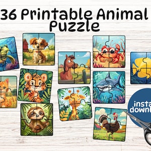 Puzzle zum ausdrucken für Kinder Tiere Dschungel Farm Meer Einfach 4-teiliges Puzzle Set mit 36 Einzigartigen Puzzles Prek K-1 Grade Partyaktivität Kindertagesstätte