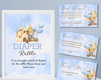 Editable Baby Shower Diaper Game Sign Baby Shower Diaper Gift Sign Teddy Bear Baby Shower Diaper Raffle Game Tickets Books Gift Sign