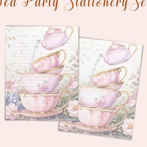 Tea Party Papelaria Bloco de notas Papel para escrever Copos empilhados rosa Conjunto de papelaria Bule Floral Diário Papel para impressão Estacionário Tema de festa de chá