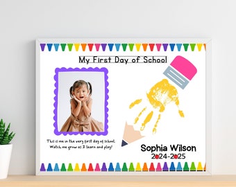Editable First Day of School Handprint Craft Photo Back To School  Printable Memory Keepsake Preschool Craft At My First Day of School