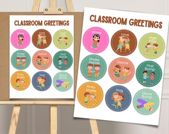 Classroom Greetings Poster Morning Greeting for Students Fun Morning Greeting Choice Printable Chart Bright Tropical Vibes Classroom Decor