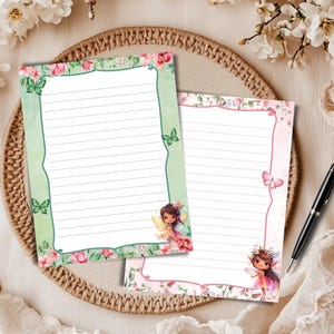 Blocco note di cancelleria per fate Carta da lettere per fiabe Set di cancelleria per fiori Carta per diario Cancelleria stampabile Fate Clipart di fate