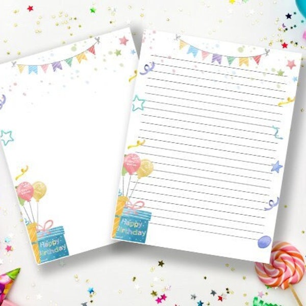 Happy Birthday Stationary Printable Stationery Birthday Paper for Him Letter Writing Stationery Set for Birthday Notepad Instant Download