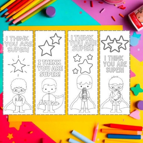 Superhero Party Favors Favor Tags Superhero Coloring Bookmarks For Kids Superhero Birthday Superhero Bookmark Instant Download Set of 4