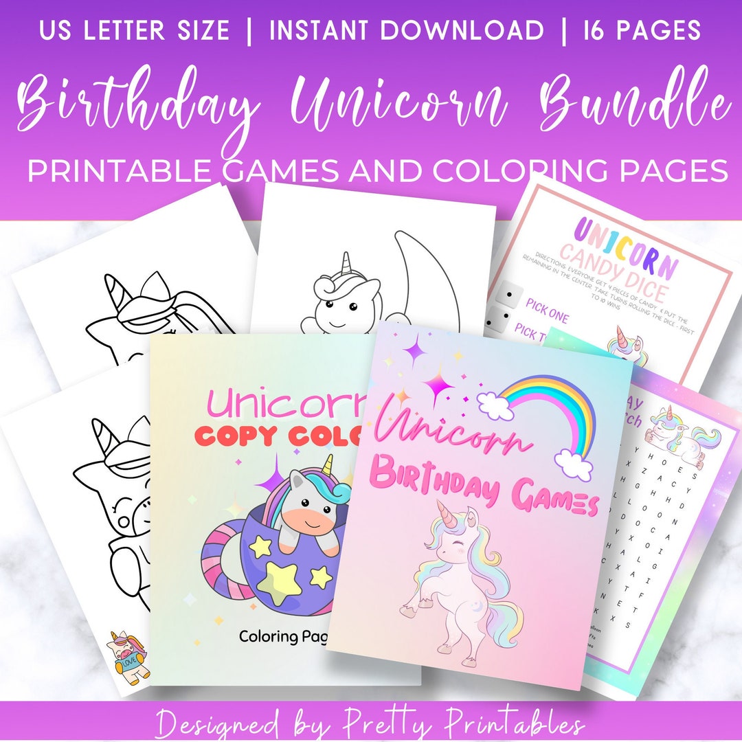 Unicorn Games Printable Bundle Unicorn Party Games Birthday for Girls ...