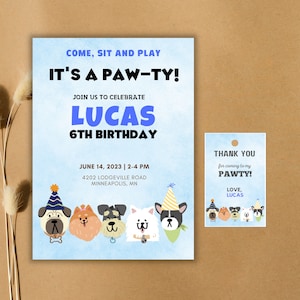 Editable Dog Pawty Invite  Birthday Invitation Lets Pawty Birthday Let&#39;s Pawty Invite Printable Puppy Party Invitation Puppy Birthday Party