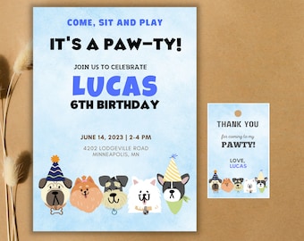Editable Dog Pawty Invite  Birthday Invitation Lets Pawty Birthday Let's Pawty Invite Printable Puppy Party Invitation Puppy Birthday Party