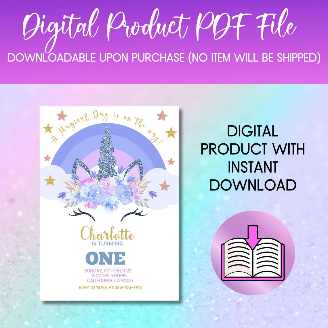 Editable Unicorn Birthday Invitation Unicorn Birthday Card - Etsy