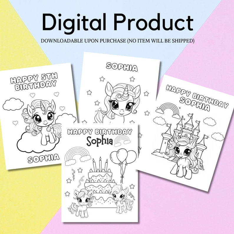 Editable Unicorn Birthday Coloring Pages Unicorn Personalized Birthday ...
