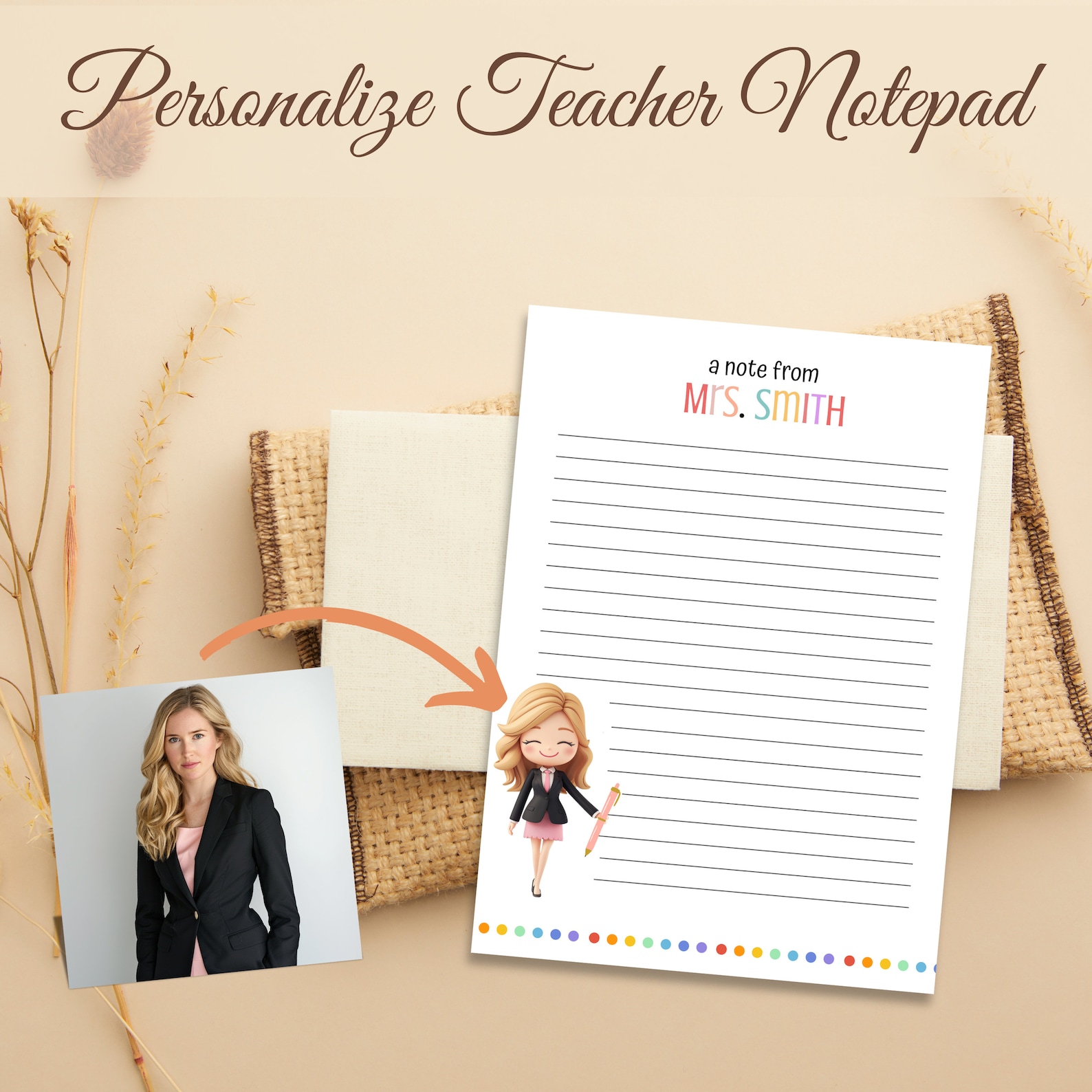 Personalized Teacher Notepad Custom A Note From Teacher Stationery ...