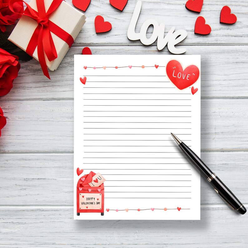 Printable Valentines Stationery Set Heart Stationery Love Stationery Letter Stationery Set Love