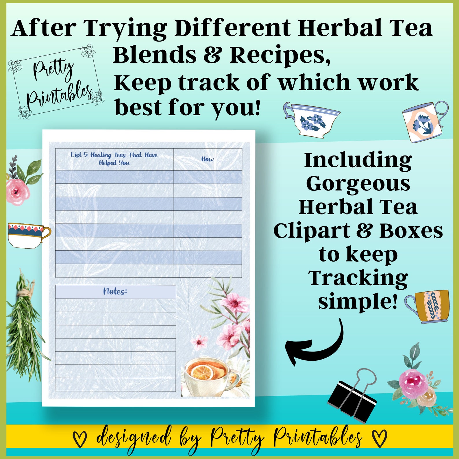 Herbal Tea, Herbal Remedies, Printable Planner, Tea Journal, Recipe