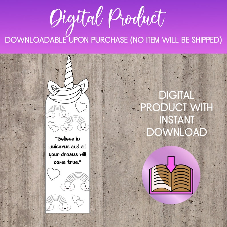 Unicorn Bookmarks Coloring Page Printable for Birthday Favors Etsy