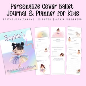 Diario de ballet con portada personalizada, imagen de caricatura de tu hijo, diario de baile, bailarina, cuaderno de ballet imprimible, planificador, recital de baile
