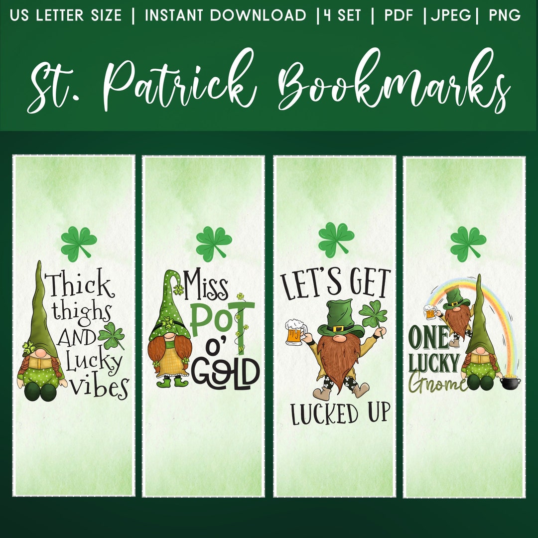 Leprechaun Bookmark Set 4 Gnomes Lucky Irish Four Leaf Clover Shamrock Book Worm Gift Funny ...