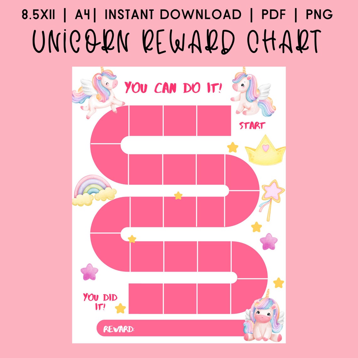 Unicorn Reward Chart for Kids Printable Unicorn Kids Routine Behavior ...