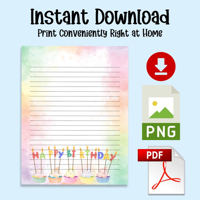 Happy Birthday Printable Stationary Lined Paper Printable Writing Paper ...