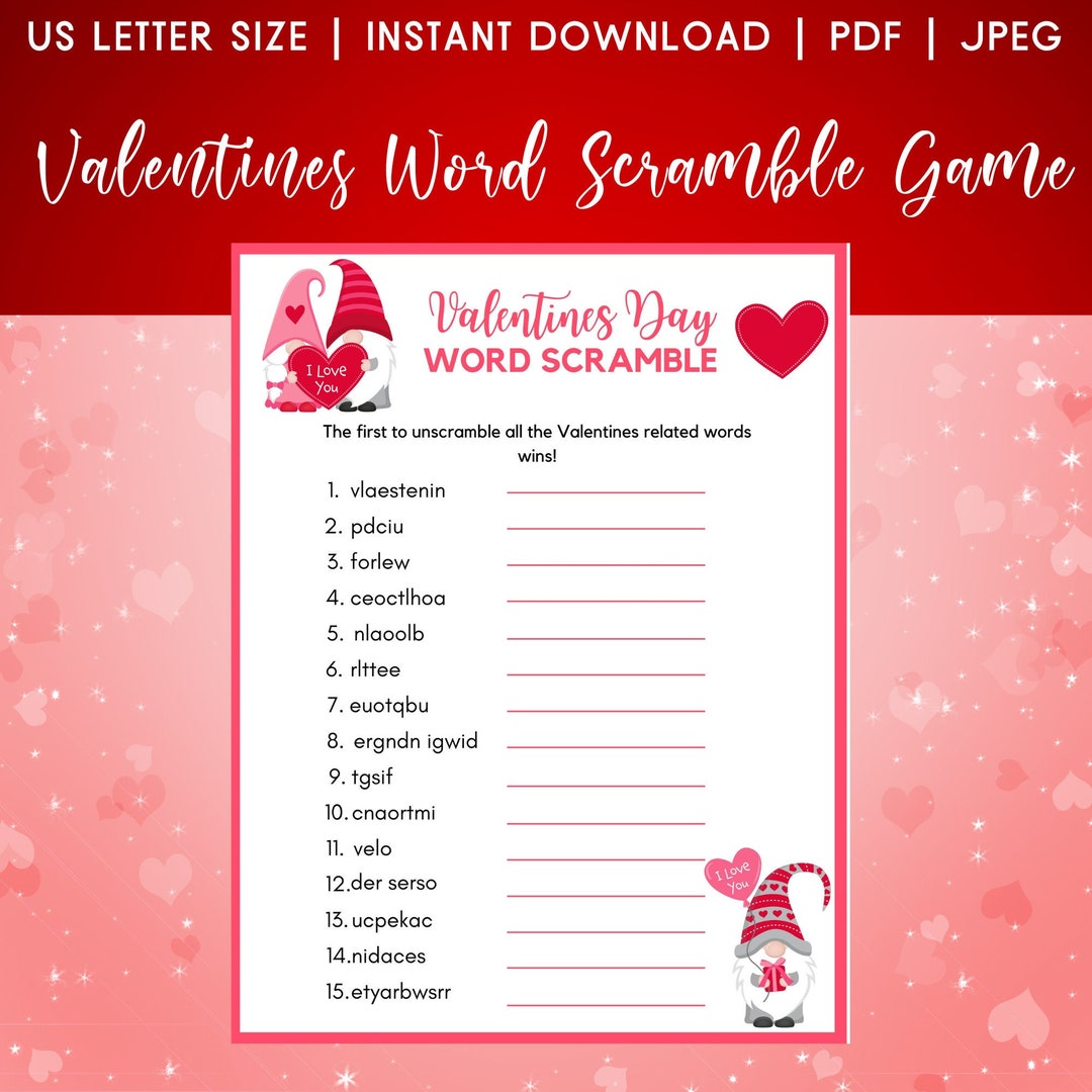 Valentines Word Scramble Word Scramble Printable School Etsy Valentines word scramble word scramble printable school etsy