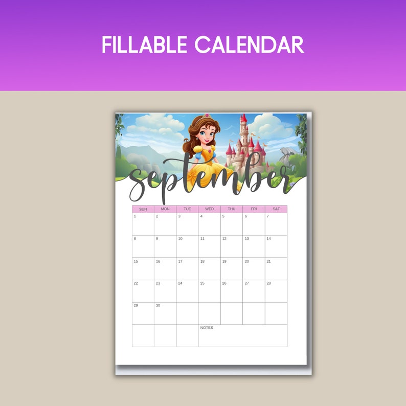 Printable 2024 Princess Calendar Kids Monthly Planner Unique Princess