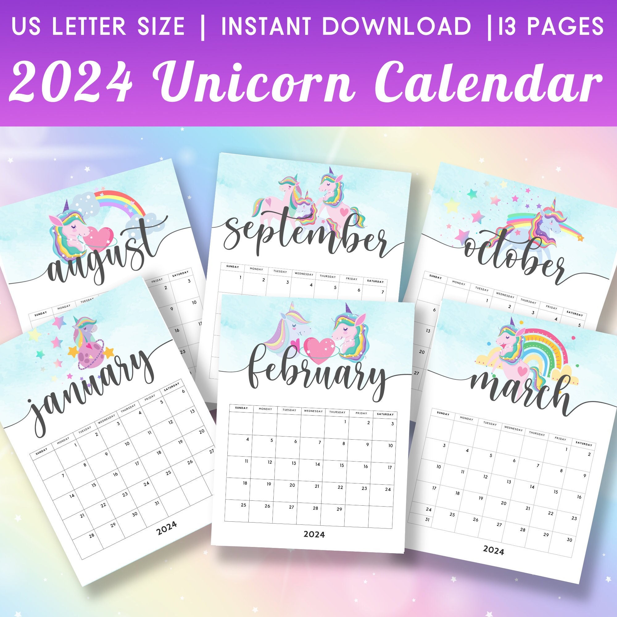2024 Unicorn Calendar Printable Unicorn Clipart 2024 Calendar PDF 2024 2024 Unicorn Calendar Printable Unicorn Clipart 2024 Calendar PDF 2024