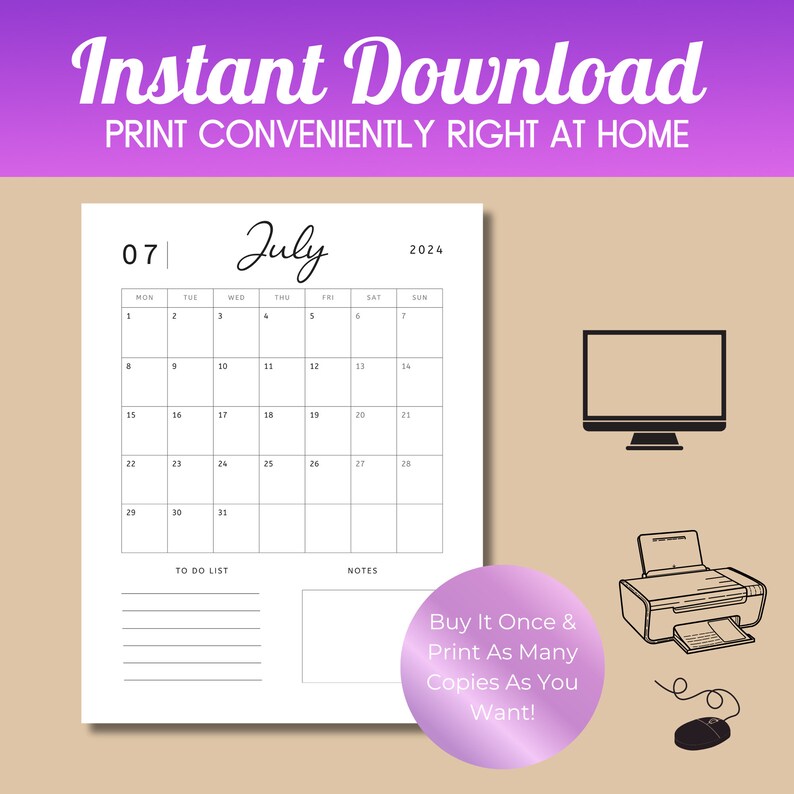 2024 Calendar 2024 Minimalist Calendar Printable Portrait Etsy