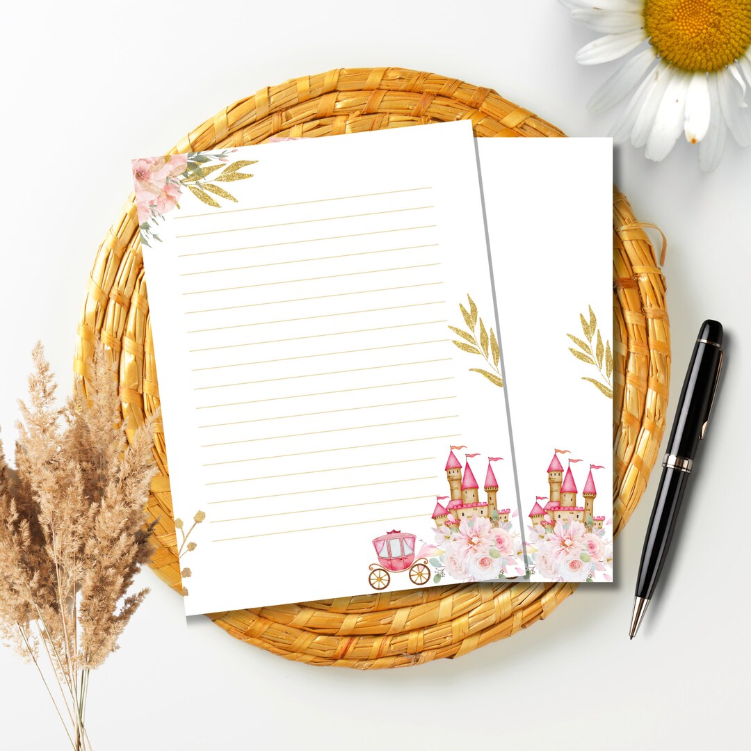 Princess Stationary Printable Pink Stationery Set of 2 Letter