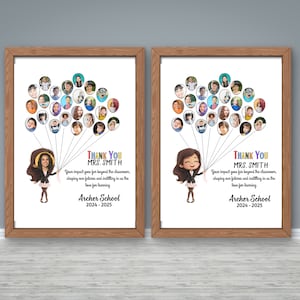 Cadeau de remerciement modifiable personnalisé avec photo du professeur des élèves ballons photo, affiche, modèle de collage photo du professeur des élèves de la classe