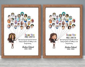 Teacher Photo Custom Editable Appreciation Gift from Student Photo Balloons Poster Card Teacher Photo Collage Template From Class Students