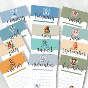 Fairy Calendar 2025 Printable Split Script Monthly Name 12 Charming Fairies Reflect Season Whimsical Fairy Calendar Monthly Calendar 2025