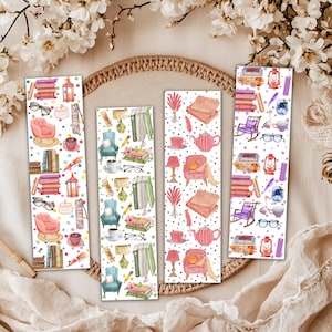 Bookish Bookmarks Watercolor for Reader Book Lover Cute Reader Essential Bookmarks Set of 4