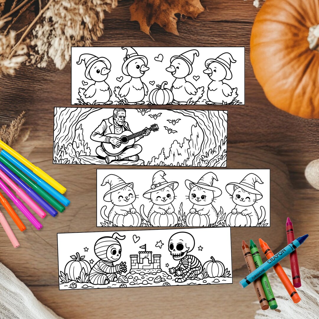 Printable Halloween Coloring Bookmarks Set of 4, DIY Spooky Student ...