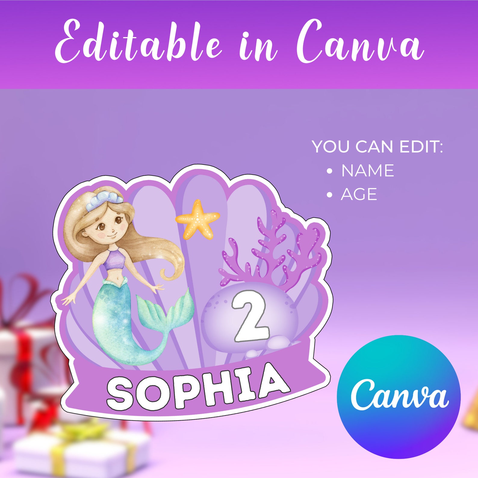 Mermaid Cake Topper Printable, Little Mermaid Cake Topper, Mermaid ...